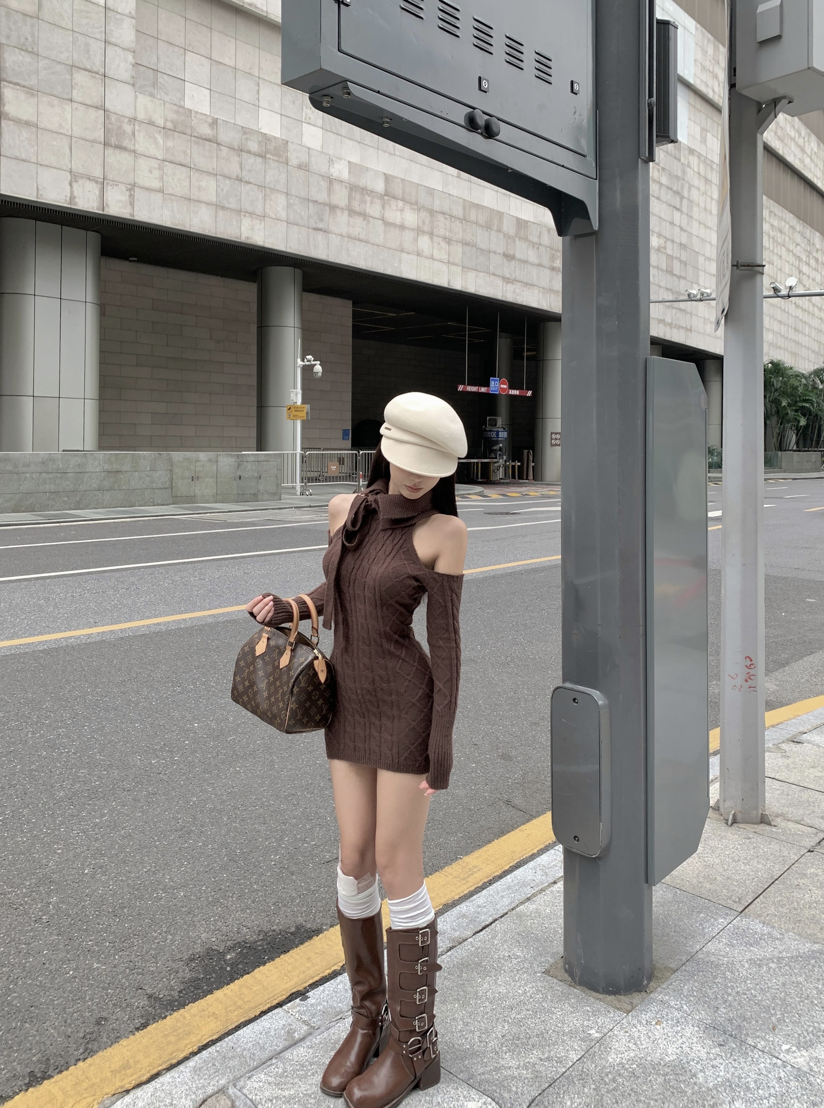 Actual shot ~ pure lust style off-shoulder long-sleeved knitted dress for women slimming hip-hugging short skirt with temperament inner skirt