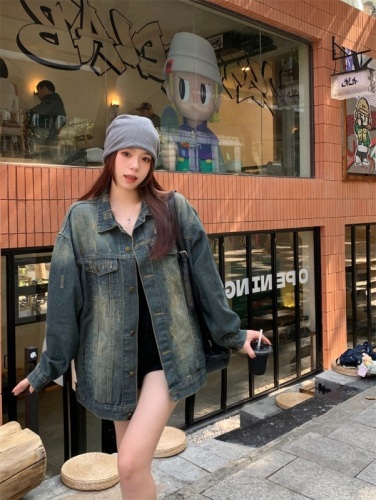 Actual shot ~ Distressed denim jacket for women spring and autumn new Korean style loose lazy style jacket top