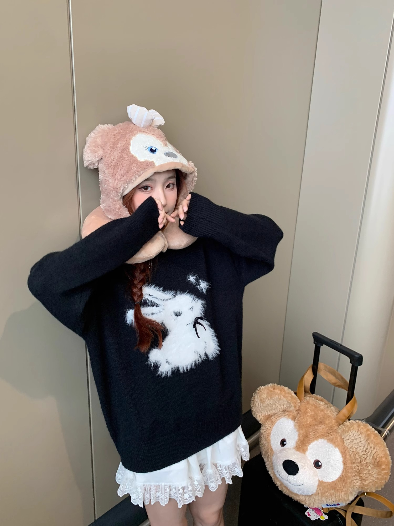 初夢POKEMENG 小奶兔 套頭毛衣針織衫女秋季長袖外穿寬鬆毛衣甜妹
