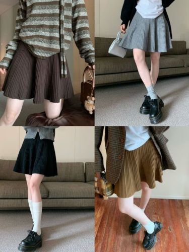 Actual shot ~ pleated knitted skirt, super stylish autumn and winter high-waisted knitted skirt, versatile A-line skirt, short skirt