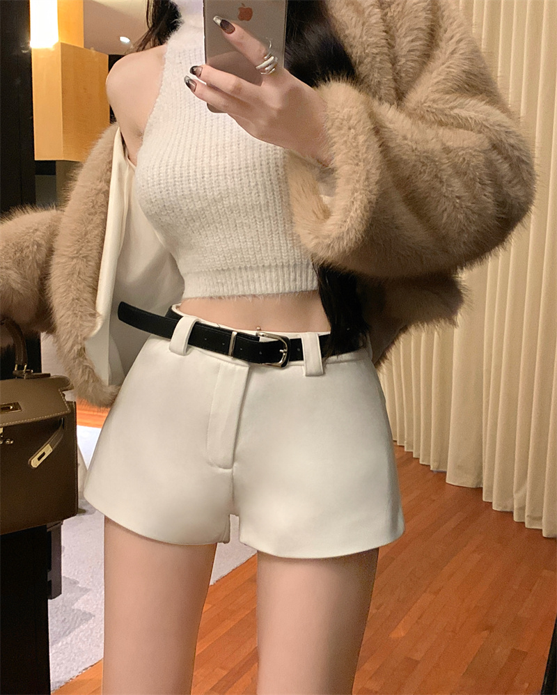 Real shot of hot girls suit shorts women's winter 2023 new casual pants high waist slimming wide leg pants