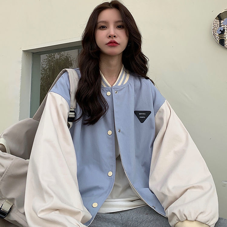美式復古棒球服外套女春秋季2023新款學生寬鬆休閒兩面穿夾克上衣