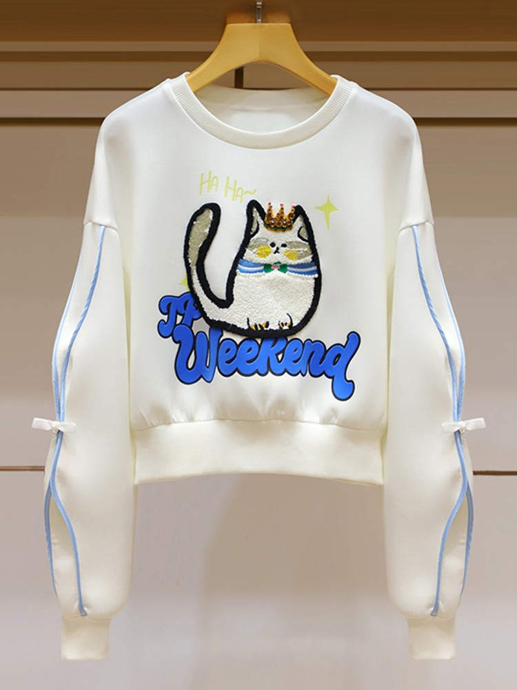 Official photo ~ Chinese cotton composite super soft back collar hemmed winter wear new fashion round neck bow sweatshirt for women