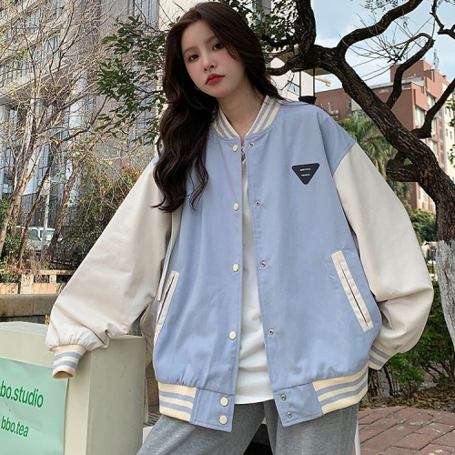 American retro baseball uniform jacket for women spring and autumn  new student loose casual reversible jacket top