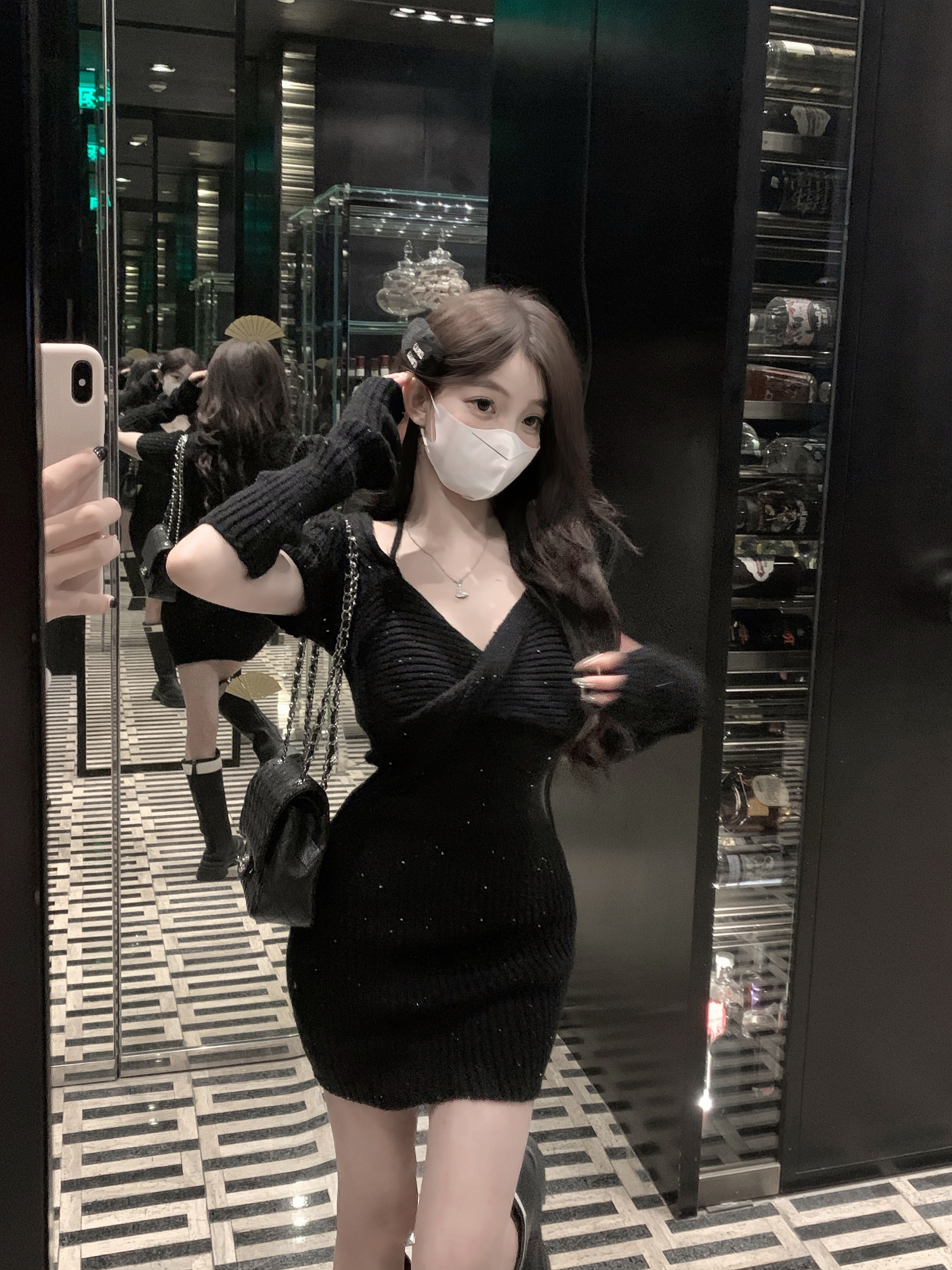 Actual shot~Stars and Seas waist slimming sexy kink dress with sleeves and bottoming dress