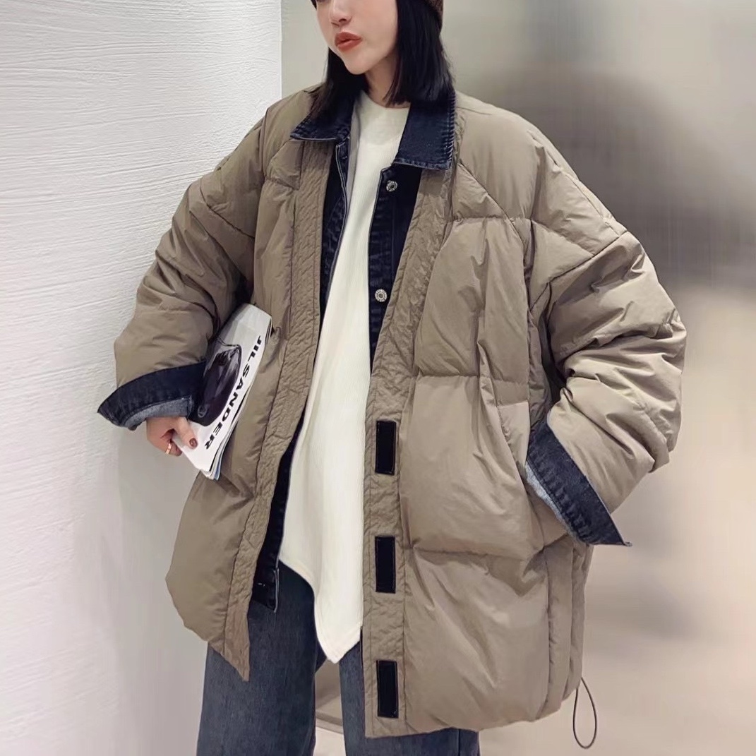 Spliced ​​fake two-piece down jacket for women winter thickened loose fashionable bread coat European station 2023 winter new women's clothing