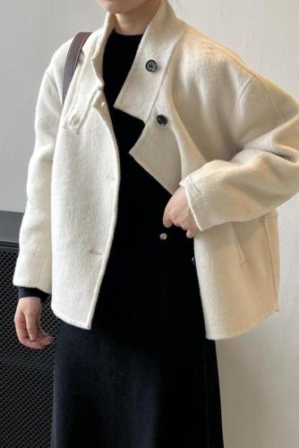Actual shot ~ Winter Korean style wool double-sided woolen coat, short, feminine, stand-up collar, loose woolen coat