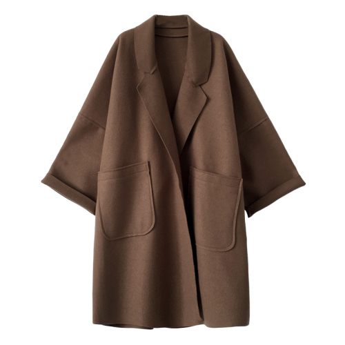 Plus size women's 200 pounds autumn and winter woolen windbreaker coat for fat girls, loose mid-length woolen coat