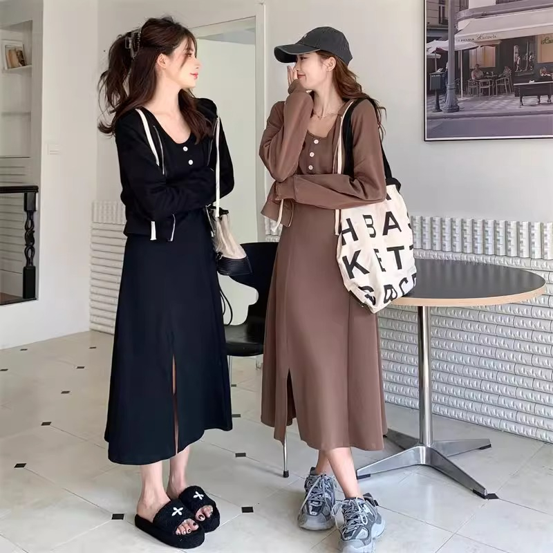 Fat mm spring and autumn large size foreign style age-reducing and slimming suit women's vest dress two-piece set 200 pounds 300