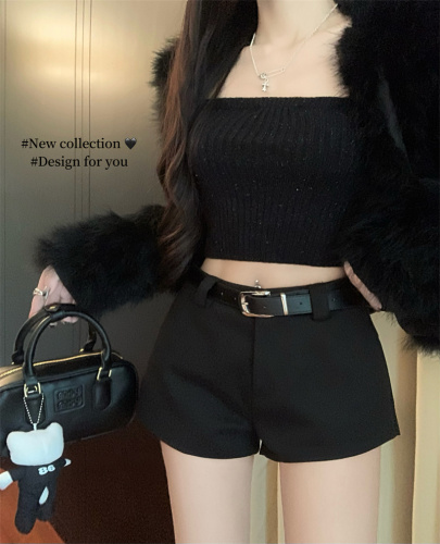 Real shot of hot girls suit shorts women's winter 2023 new casual pants high waist slimming wide leg pants