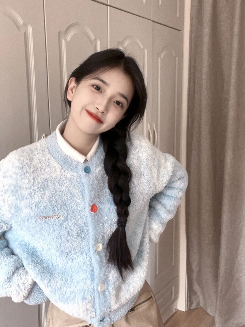 Soft waxy milk fufu cardigan sweater for women autumn and winter colorful buttons college style loose and versatile lazy knitted top