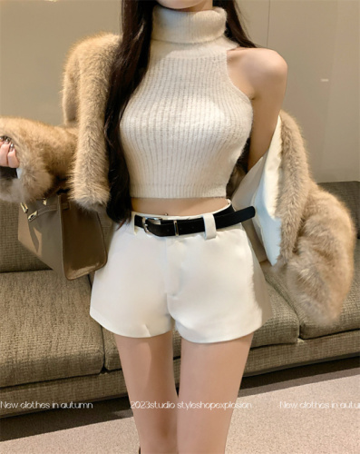 Real shot of hot girls suit shorts women's winter 2023 new casual pants high waist slimming wide leg pants
