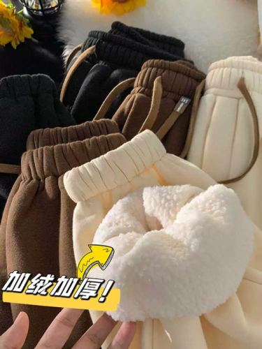Retro plus velvet imitation cotton Chinese cotton casual sports sweatpants for women winter trendy brand loose leggings