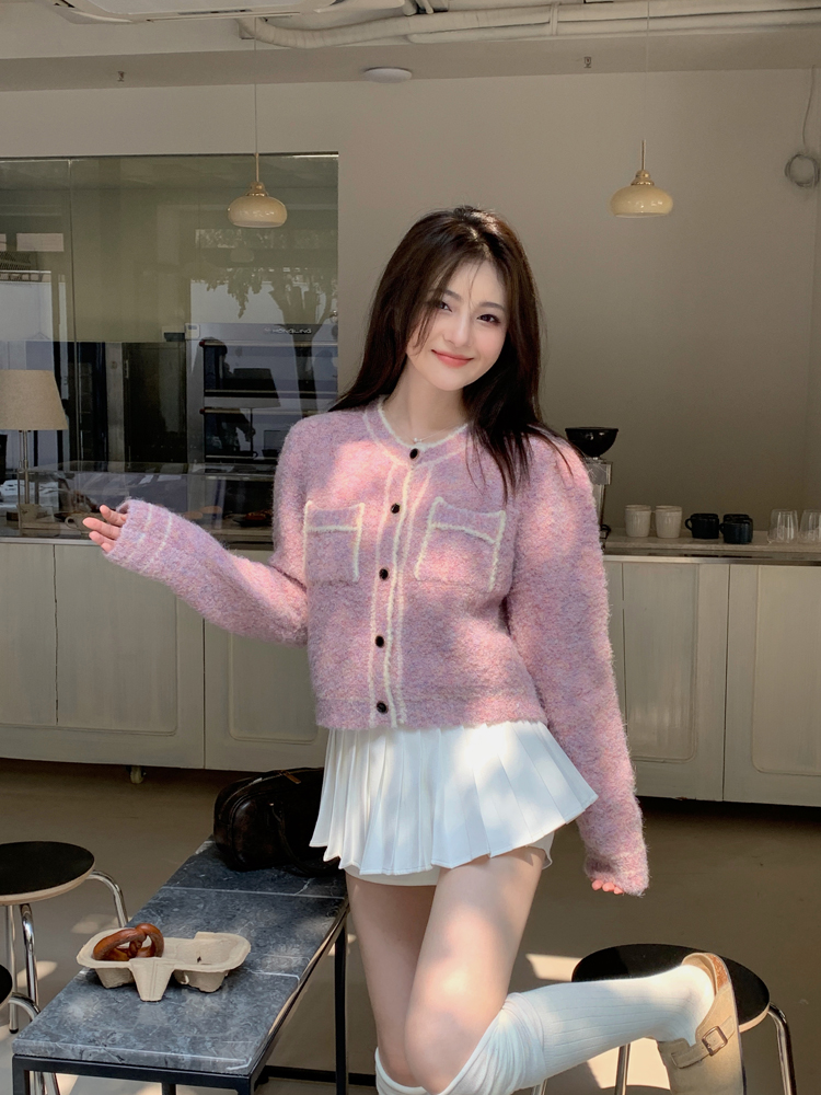 Actual shot of soft and waxy slim short Xiaoxiang knitted sweater cardigan jacket