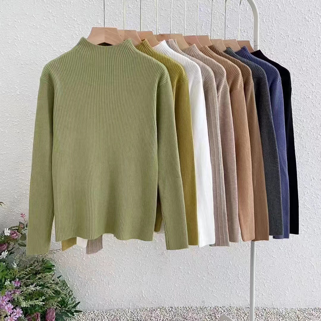 Half-turtleneck sweater bottoming shirt for women with fur autumn and winter 2023 new style DeRong small fragrance style mid-collar knitted top