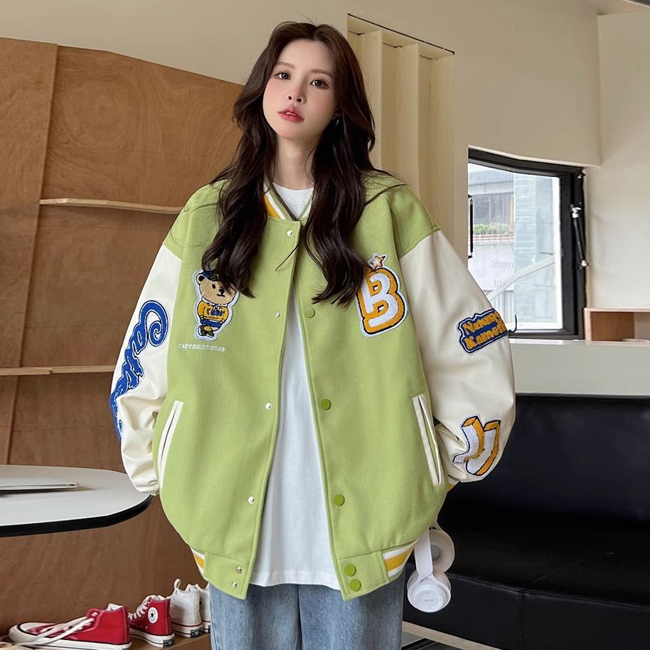 American retro baseball uniform jacket for women in spring and autumn street loose student Korean style design niche jacket top