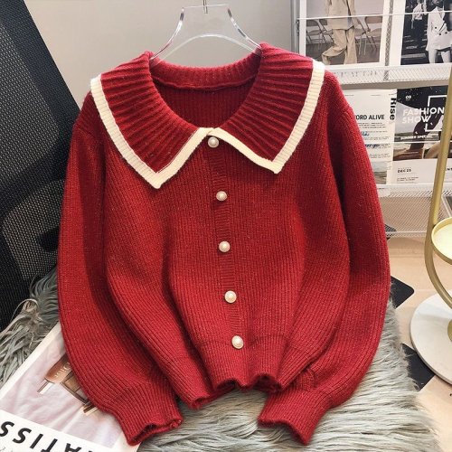 Sweet doll collar sweater cardigan for women  autumn and winter new style internet celebrity high-end sweater jacket trendy