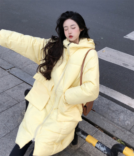 Real shot of cotton-padded clothes for women mid-length knee-length cotton-padded jacket 2023 milk fufu Korean style loose bread jacket