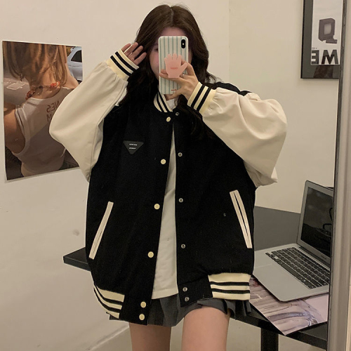 American retro baseball uniform jacket for women spring and autumn  new student loose casual reversible jacket top