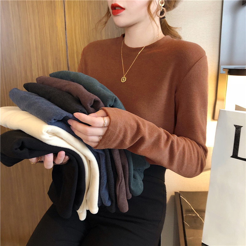 A large number of German velvet bottoming shirts for women in spring, autumn and winter, long-sleeved T-shirts, double-sided brushed and velvet, 2023