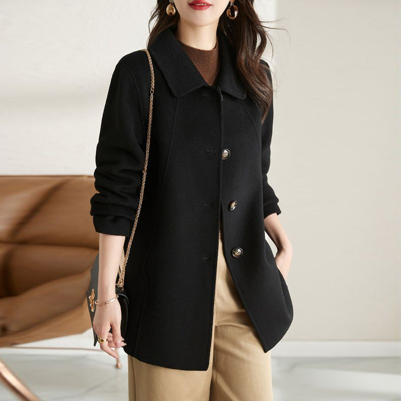 Longfengni 350g new autumn and winter coat mid-length slim slim doll collar small woolen coat for women