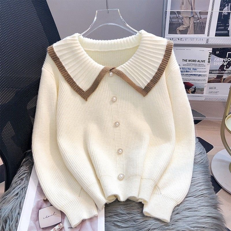 Sweet doll collar sweater cardigan for women 2023 autumn and winter new style internet celebrity high-end sweater jacket trendy