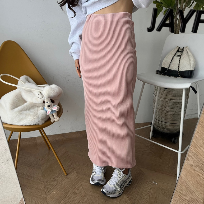 Solid color elastic waist corduroy back slit above the knee versatile skirt