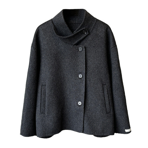 Actual shot ~ Winter Korean style wool double-sided woolen coat, short, feminine, stand-up collar, loose woolen coat