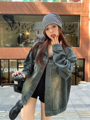 Actual shot ~ Distressed denim jacket for women spring and autumn new Korean style loose lazy style jacket top