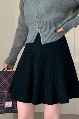 Actual shot ~ pleated knitted skirt, super stylish autumn and winter high-waisted knitted skirt, versatile A-line skirt, short skirt
