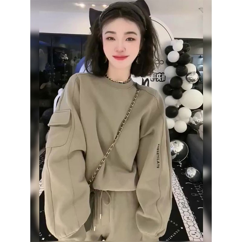 Huamian thickened suit women's spring and autumn European casual sports 2023 new fashion and western style Internet celebrity street sweatshirt