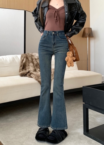 Actual shot #New stretch denim trousers for women, slim fit, slim, micro-flared wide-leg trousers