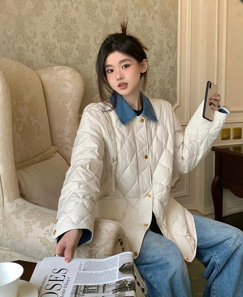 Real shot of new autumn and winter fake two-piece spliced ​​cotton jacket for women with high-end sense long-sleeved jacket