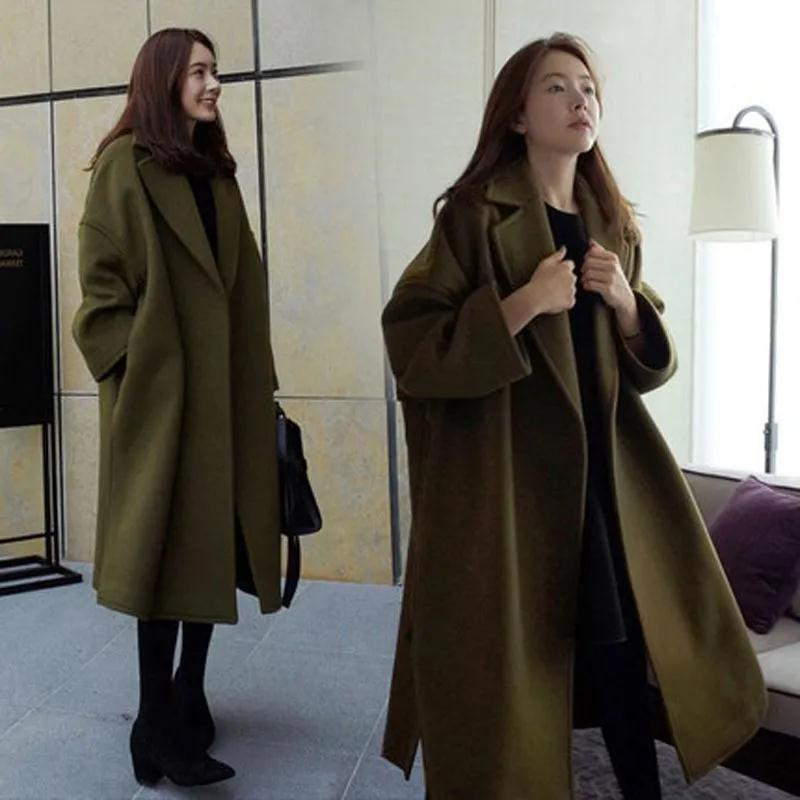 New autumn and winter woolen coat thickened large size Korean style woolen coat women's coat loose mid-length women's clothing