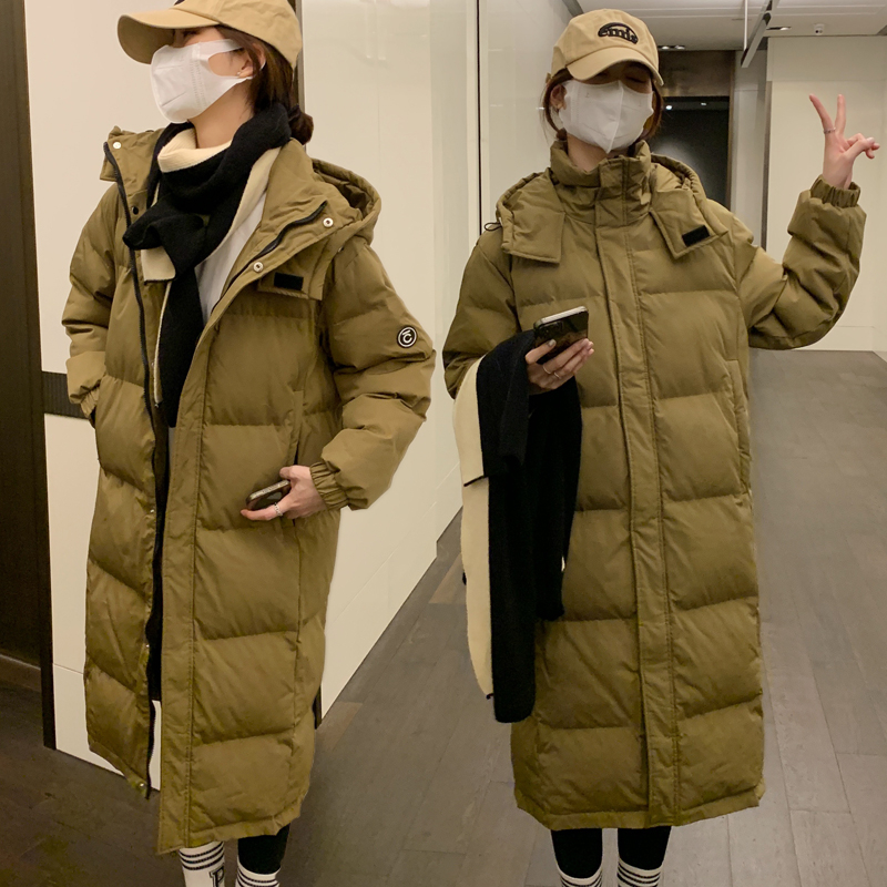 Real shot of down jacket bm cotton padded jacket for women winter mid-length knee-length Korean version loose college style thickened bf casual cotton coat