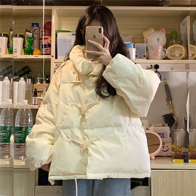 Big goods-Cheese horn button cotton-padded clothes for women in winter thickened warm loose cotton-padded jackets simple bread clothes
