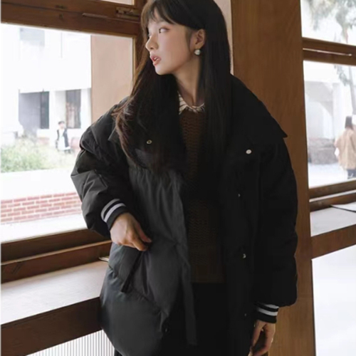Designed high-end luxury short black down cotton coat for women winter new fat mm slim cotton coat