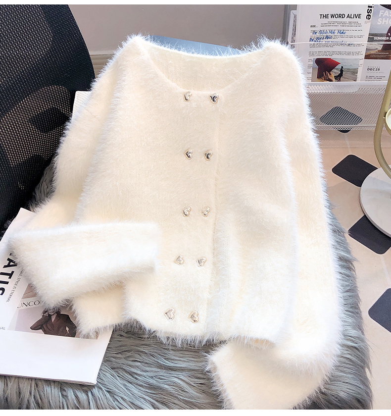 Imitation mink knitted cardigan sweater jacket women's autumn and winter thickening short 2023 new European goods high-end good-looking