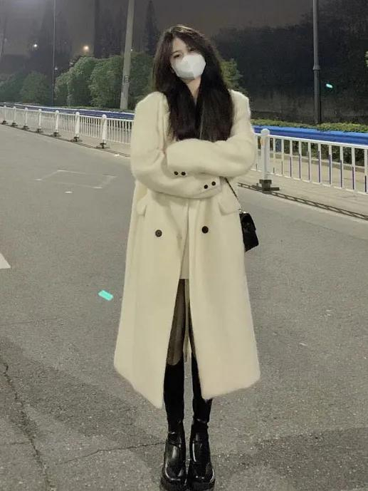 Coat for women autumn and winter 2023 new temperament lazy Hepburn style over the knee extra long versatile fashionable retro woolen coat