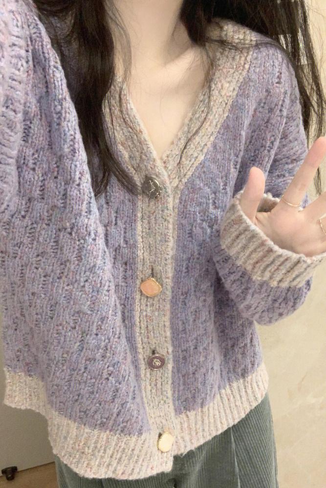PPHOME sweet school girl ~ thickened vintage knitted cardigan autumn and winter single-breasted retro sweater set loose top