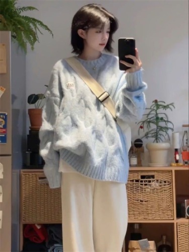 奶fufu的毛衣女2023冬季新款慵懒风打底衫针织衫上衣休闲裤三件套