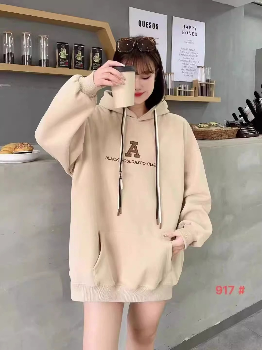 官圖 2023新款長袖連帽衛衣女秋季字母刺繡小眾上衣寬鬆外套