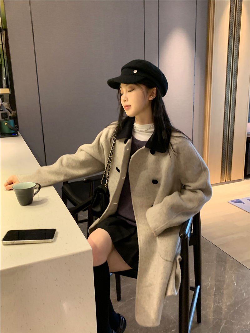 Long woolen windbreaker jacket, trendy women's clothing, high-end temperament, small French style small fragrance woolen coat, winter