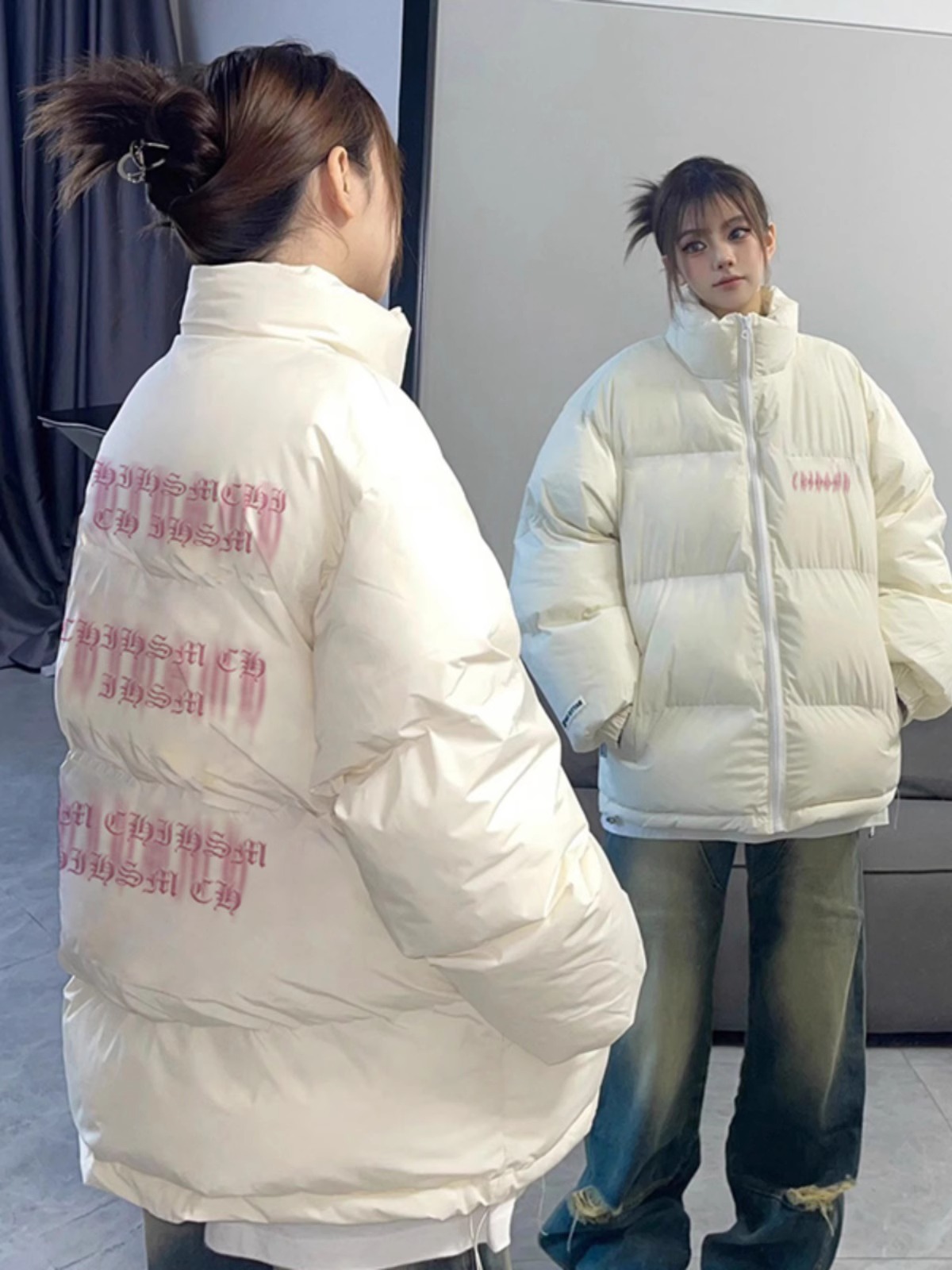 Hand-stuffed cotton padded jacket winter new loose thickened cotton coat printed coat for women