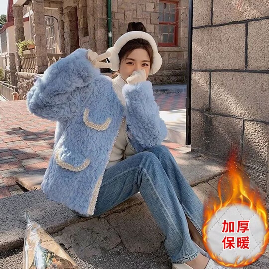 Xiaoxiangfeng Sweet Lamb Wool Jacket Feminine Short 2023 Loose Top Fur One-piece Outerwear Winter Cotton Clothes