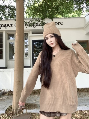 Real shot!  !  V-neck sweater dress for women in autumn and winter thickened mid-length dress with bottoming sweater