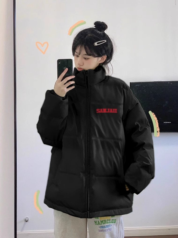 Hand-stuffed cotton padded jacket winter new loose thickened cotton coat printed coat for women