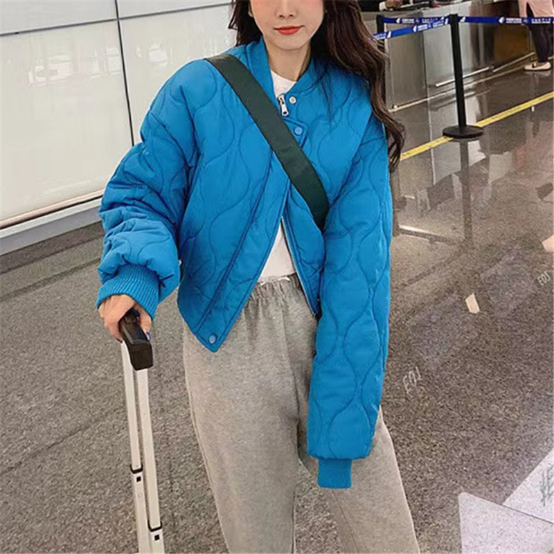 Red Vintage petite cotton jacket for women ins Hong Kong style short baseball uniform for autumn and winter diamond-shaped cotton jacket