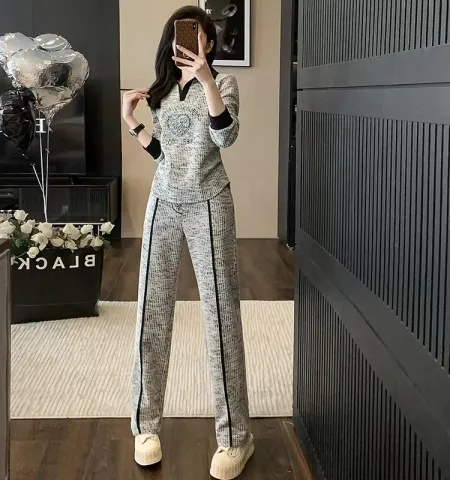 歐貨休閒時尚運動套裝女春秋新款季洋氣長袖修身顯瘦直筒褲兩件套