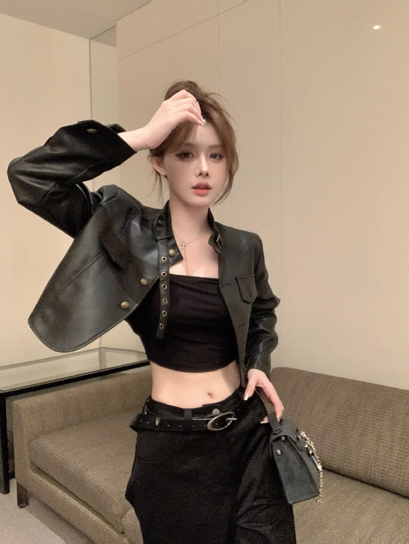 Actual shot ~ 2023 new autumn and winter short PU leather fashionable and stylish high-end leather jacket for women